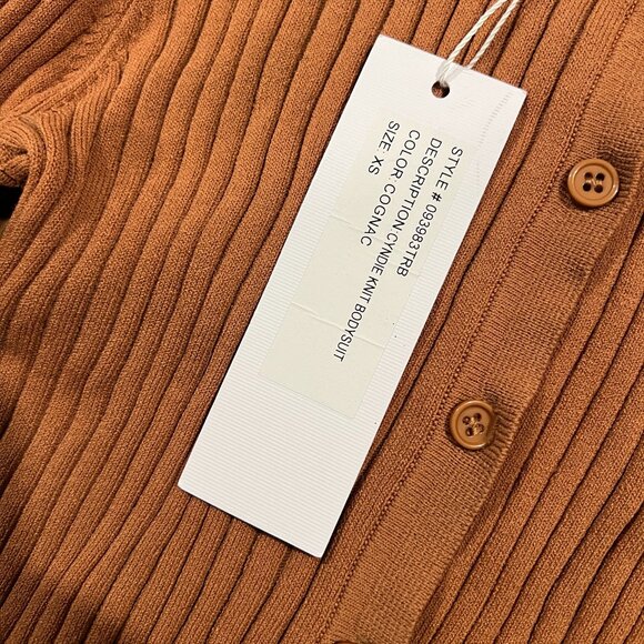 NWT Ronny Kobo Long Sleeve Ribbed Thong Bodysuit Tan Brown Size XS - Picture 5 of 6